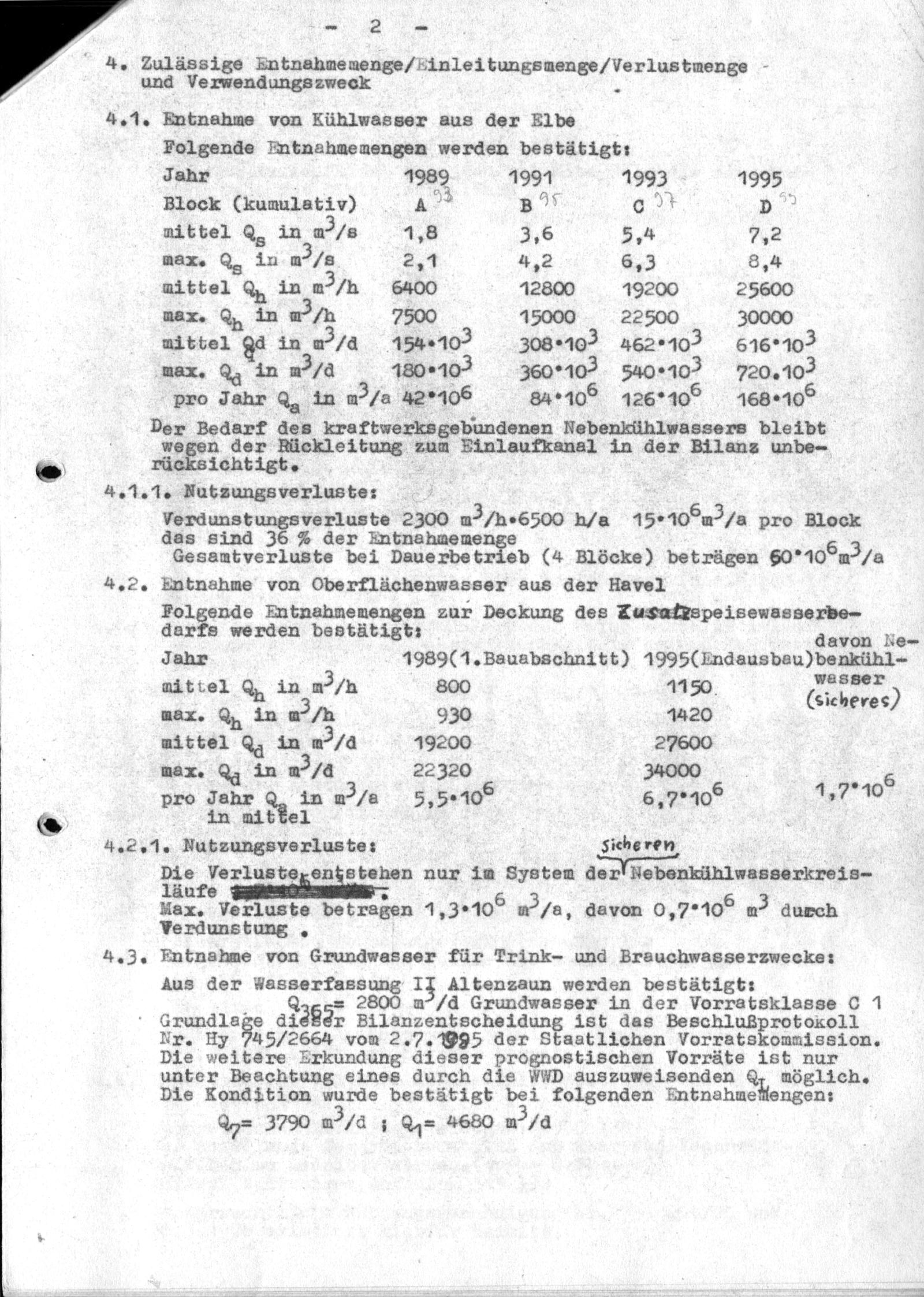  KKW Stendal, Wasserbilanzenscheidung 1985, 2 