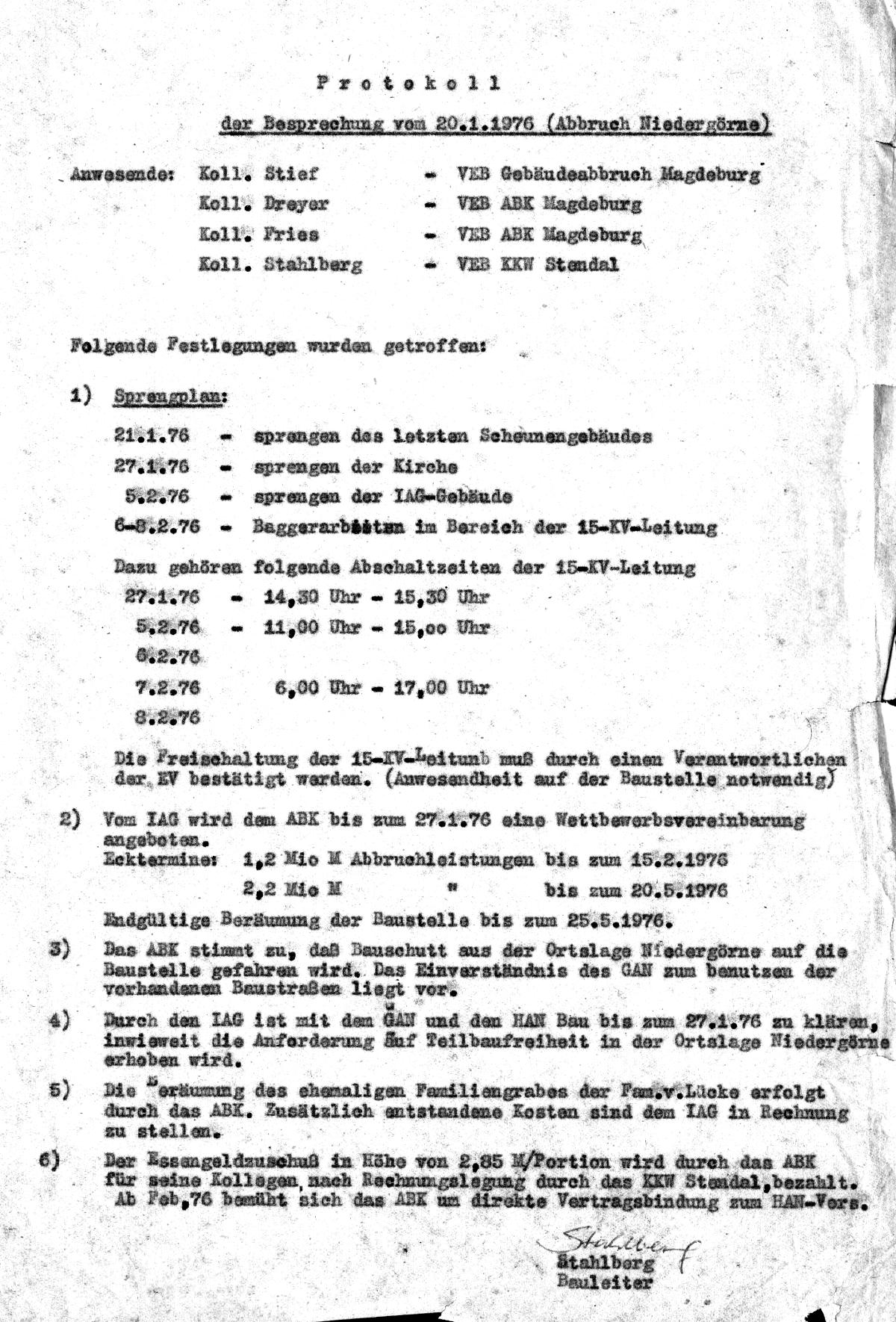 DDR KKW Stendal, Dorf Niedergörne, Sprengungen 